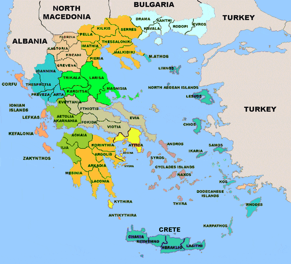 Map of the Greek Prefectures
