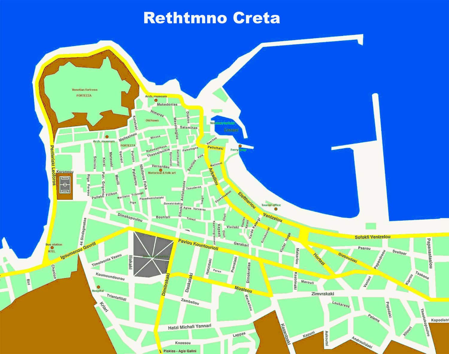 Mappa di Rethymno Cartina della della città e prefettura