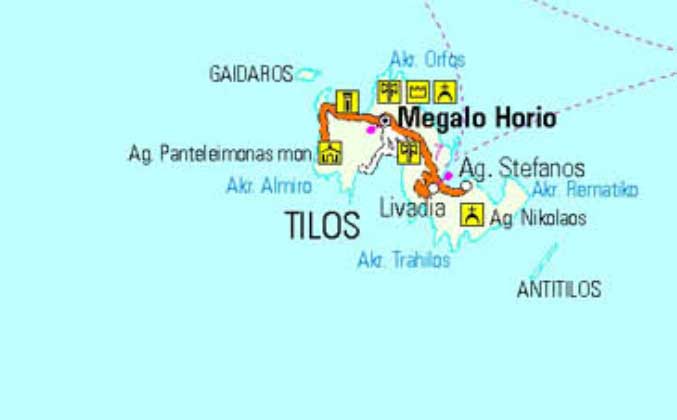 Tilos, map of Tilos island Greece