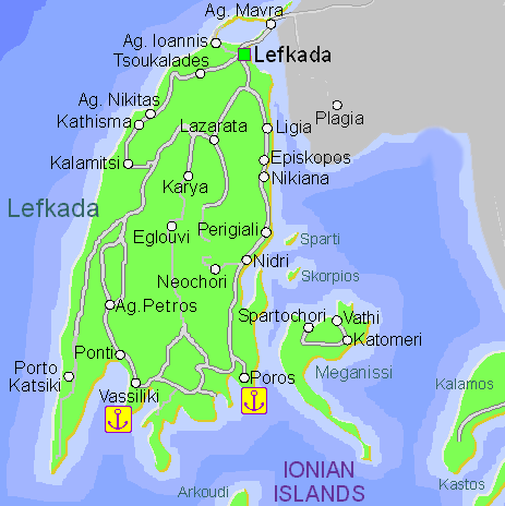 Lefkada map - Lefkas Ionian islands Greece