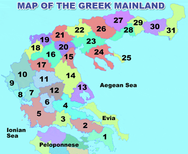 map of Greek mainland
