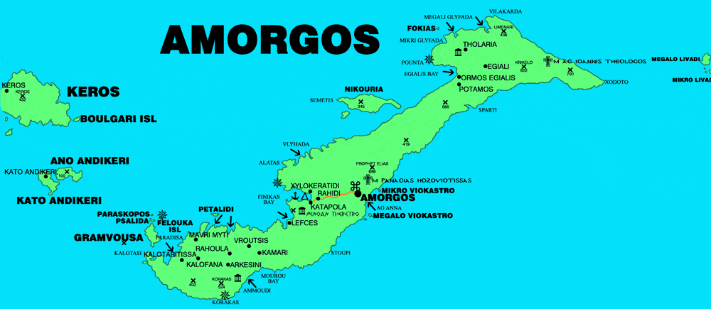 Amorgos, map of Amorgos island Greece