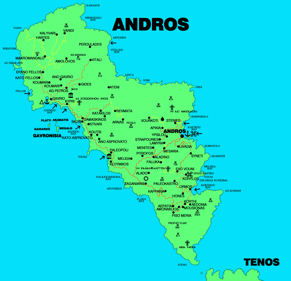 map of Andros island Greece
