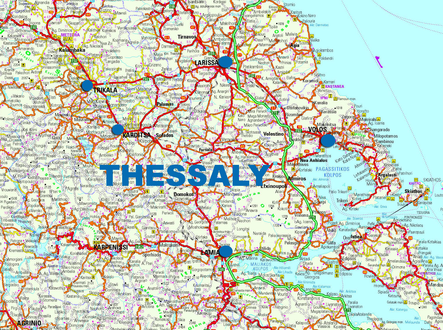 Road map of Thessaly
